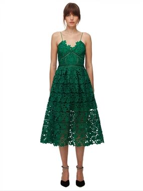 Self-Portrait Green Azaelea Midi Dress